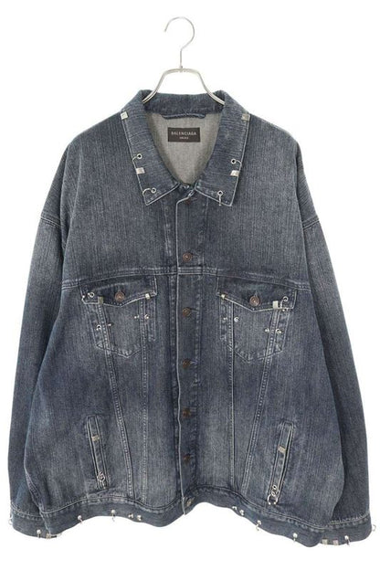 Balenciaga 24SS 764518 Tnw65 Earrings Processed Oversized Denim Jacket Men 4