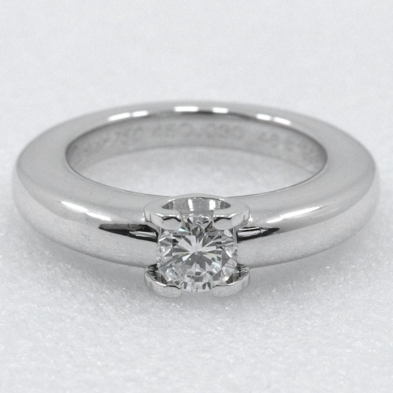 Cartier C De Solitaire 18kwhite Gold With Diamonds #6 Ladies 7.5g Ring