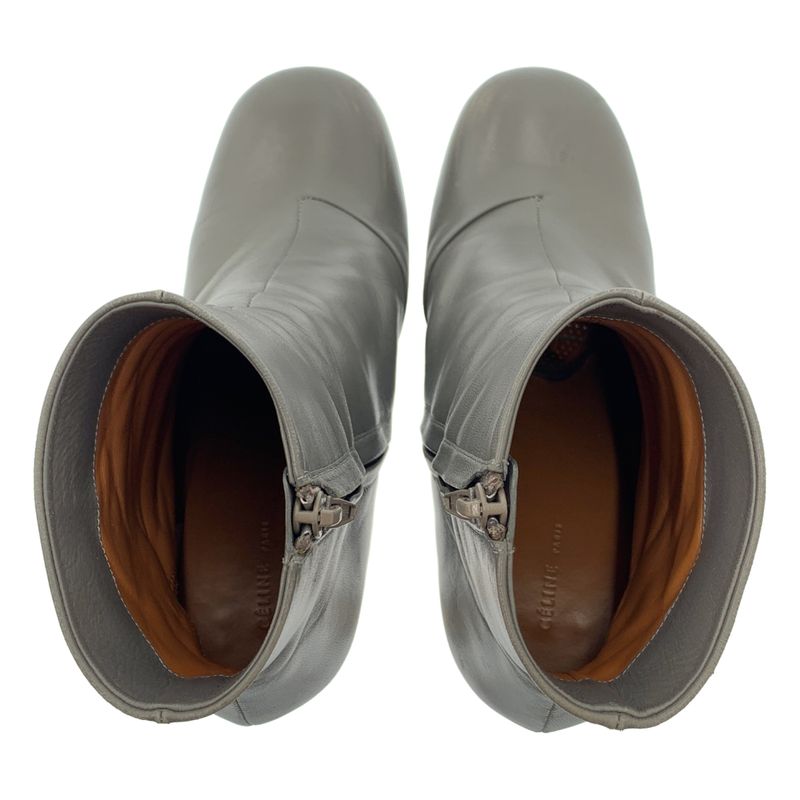 Celine - Phoebe Period Leather Ankle Heel Boots - 37 - Grey - Women's