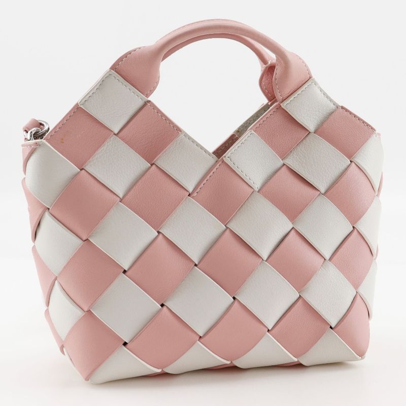 Loewe Woven Basket Small 2WAY Shoulder Calf Pink/white Women's Handbag