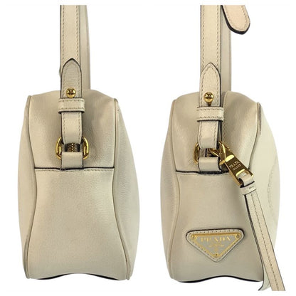 Prada Logo Shape Pressed White Gold Hardware Leather Shoulder Bag Pochette