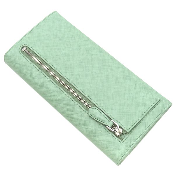 Prada Long Wallet Ribbon Flap Wallet Saffiano Leather Aqua Marina Silver