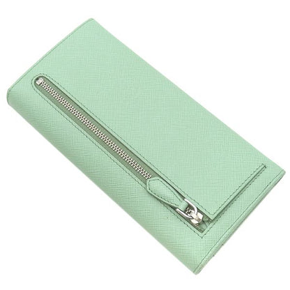 Prada Long Wallet Ribbon Flap Wallet Saffiano Leather Aqua Marina Silver