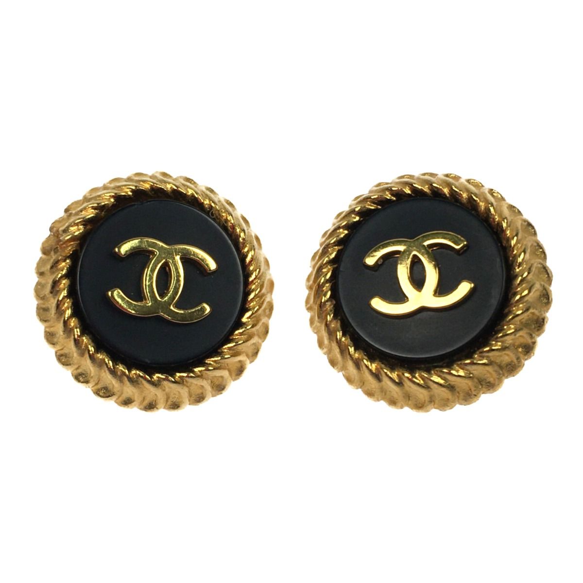 Chanel Vintage Coco Mark Earring Black X Gold