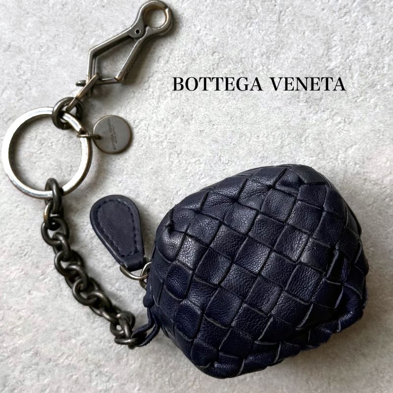 Bottega Veneta Key Ring Coin Case Charm Intrecciato Lamb Leather Navy