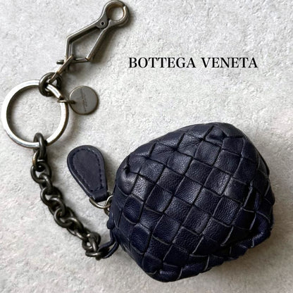 Bottega Veneta Key Ring Coin Case Charm Intrecciato Lamb Leather Navy