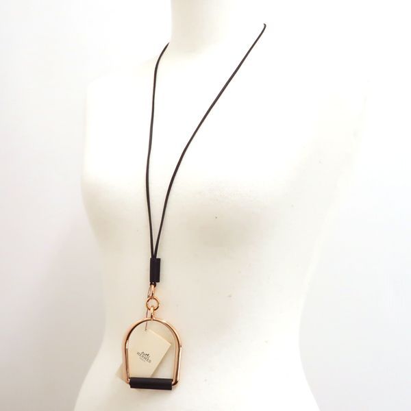 Hermes Equestre GM Necklace PG Pink Gold X Black Leather Same As Unused Box