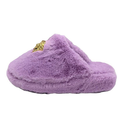Versace Flat Shoes Fur Light Purple Gold Unused Mule Slippers