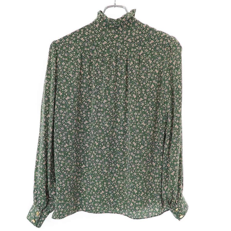 Celine 21aw Flower Print Silk Ruffle Blouse Shirt 2b501818n Green 34
