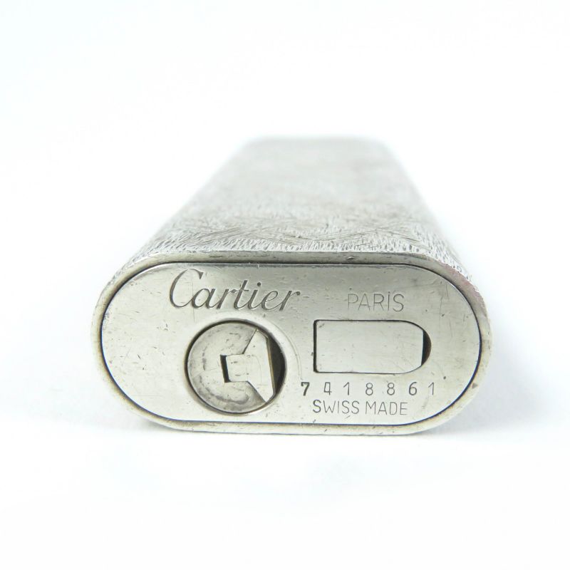 Exterior Good Cartier Oval All-over Roller Gas Lighter Silver Swiss Made Men's