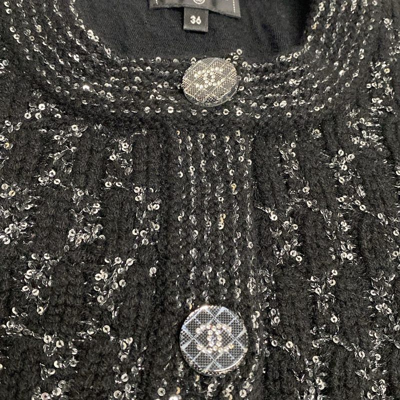 Chanel Cardigan Size 36 S Women - P71576 Black And Silver Cashmere