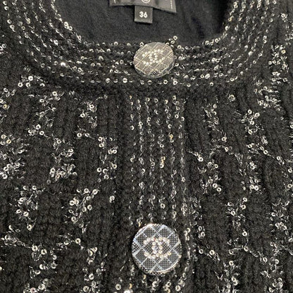Chanel Cardigan Size 36 S Women - P71576 Black And Silver Cashmere