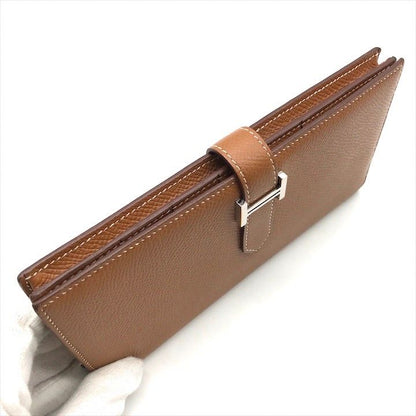 Hermes Bearn Souffle Epsom Gold Wallet Brown Leather