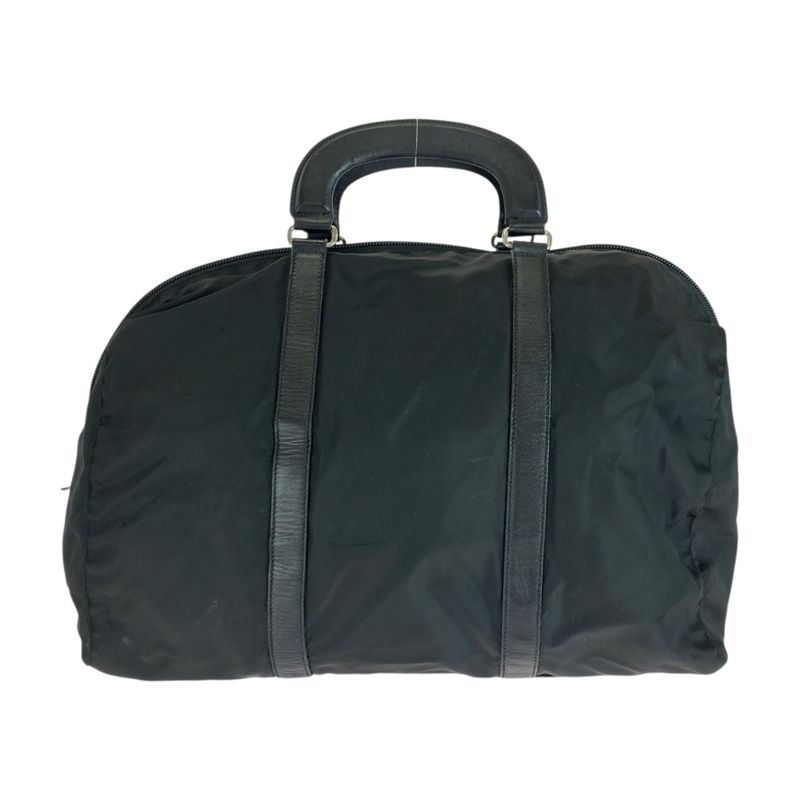 Prada Tessuto Triangle Logo Plate Black Silver Hardware Nylon Boston Bag