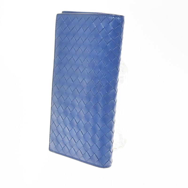 Bottega Veneta Long Wallet Intrecciato Fold Wallet Blue Leather 39kb006
