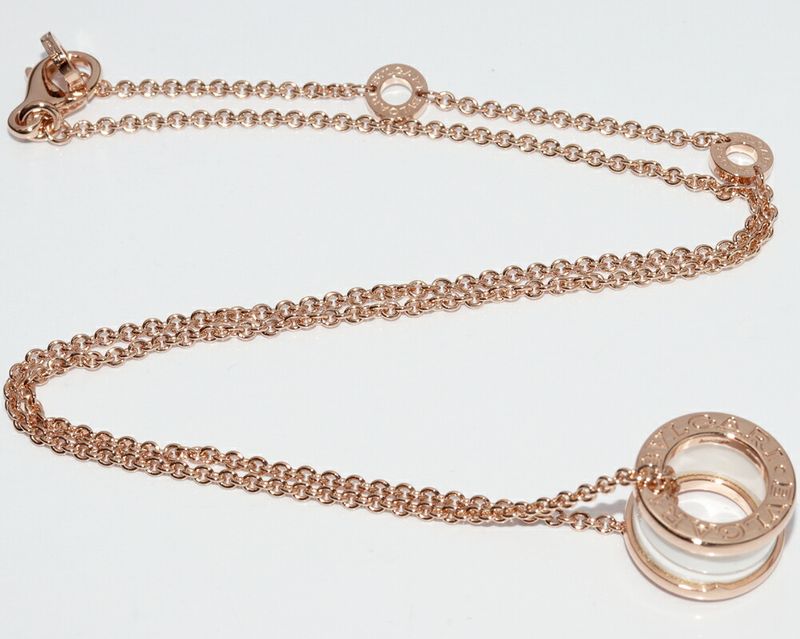 Bulgari Pendant Necklace 18K Pink Gold White Ceramic Bzero1 Pendant Necklace