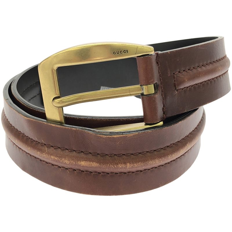Gucci Logo Engraved Leather Belt 106395 214351 Brown 95