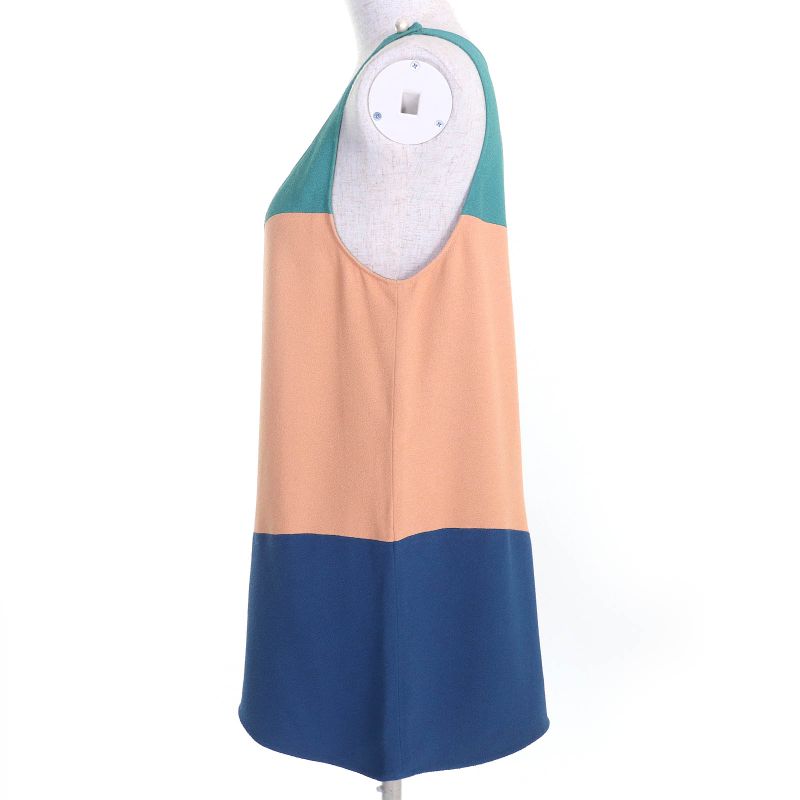 CHANEL P47830 Coco Mark Pearl Button Sleeveless Top Tunic Green Beige Blue 38