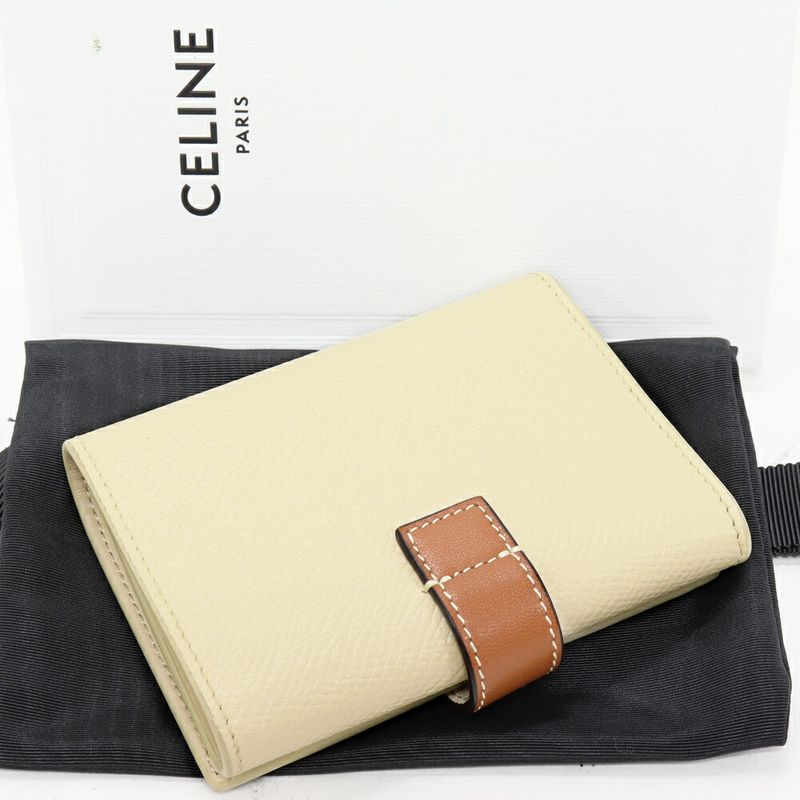 Celine Trifold Wallet With Coin Purse Fine Stripe Compact Wallet In Grained
