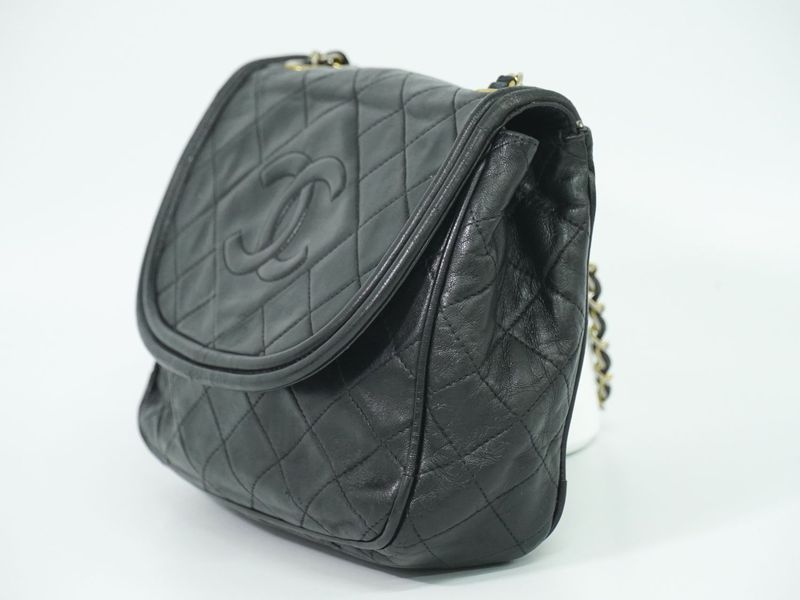 Authentic Chanel Coco Mark Matelasse Tassel Chain Shoulder Bag Leather Black