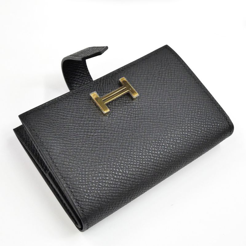 Hermes Bearn Mini Bifold Wallet Black Gold Hardware Vo-epson Black Noir