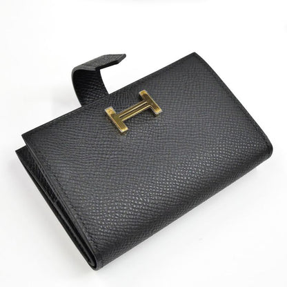 Hermes Bearn Mini Bifold Wallet Black Gold Hardware Vo-epson Black Noir