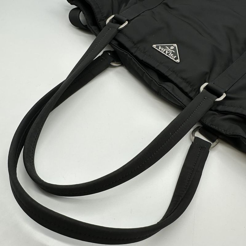 Prada Tote Handbag Black Nylon Tessuto Women Men Fashion Vintage