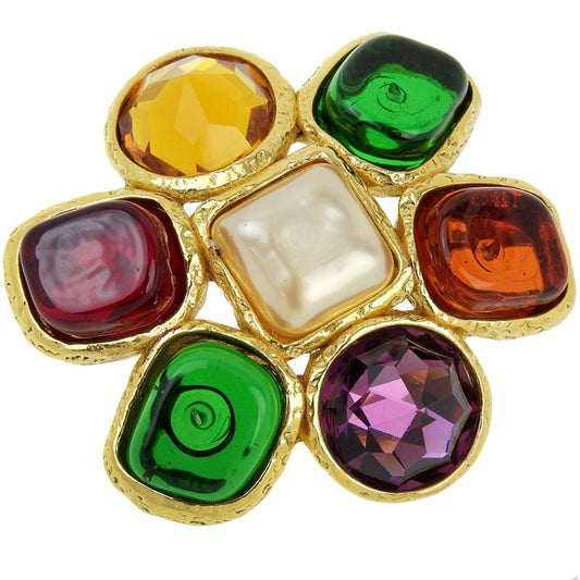 Chanel Gripore Vintage Gold Plated Multicolor 26 Ladies 42.2g Brooch