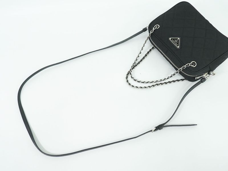 Authentic Prada Quilted 2way Shoulder Bag Handbag Pochette Nylon Black Bag