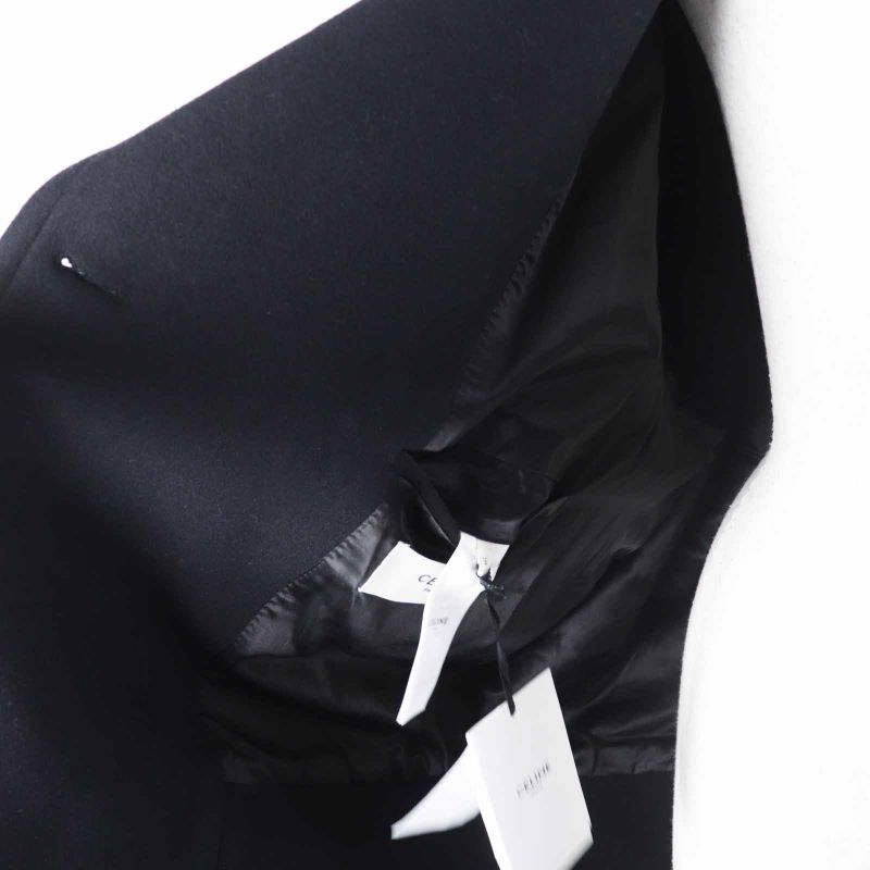 Celine 2m06a814e Wool Triomphe Gold Button Egg Shape Pea Coat Black 36 Made In