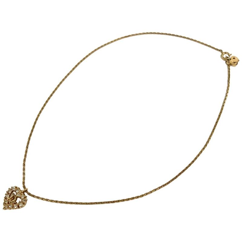 Christian DIOR Heart Top Necklace Metal Gold Women