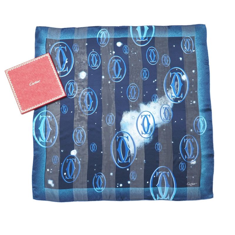 Cartier Scarf Double C Logo All Over Total Silk Large Shawl Scarf 20251015