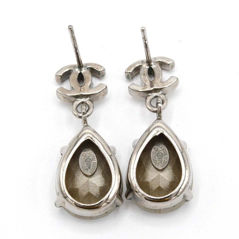 Chanel Earrings Teardrop Motif Coco Mark Bijoux Large A12V Silver Color 4.1g