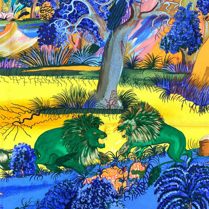 Hermes Carre 90 Nuba Mountain Nuba Mountain Navy Scarf 100% Silk