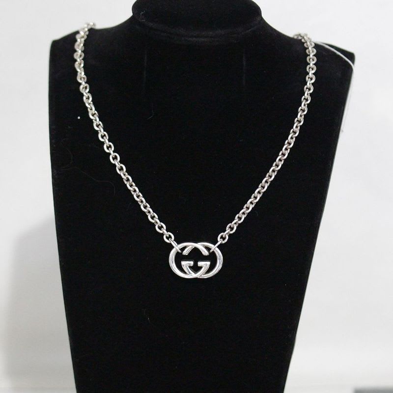 Gucci Interlocking Necklace Double G Silver 925 E1032