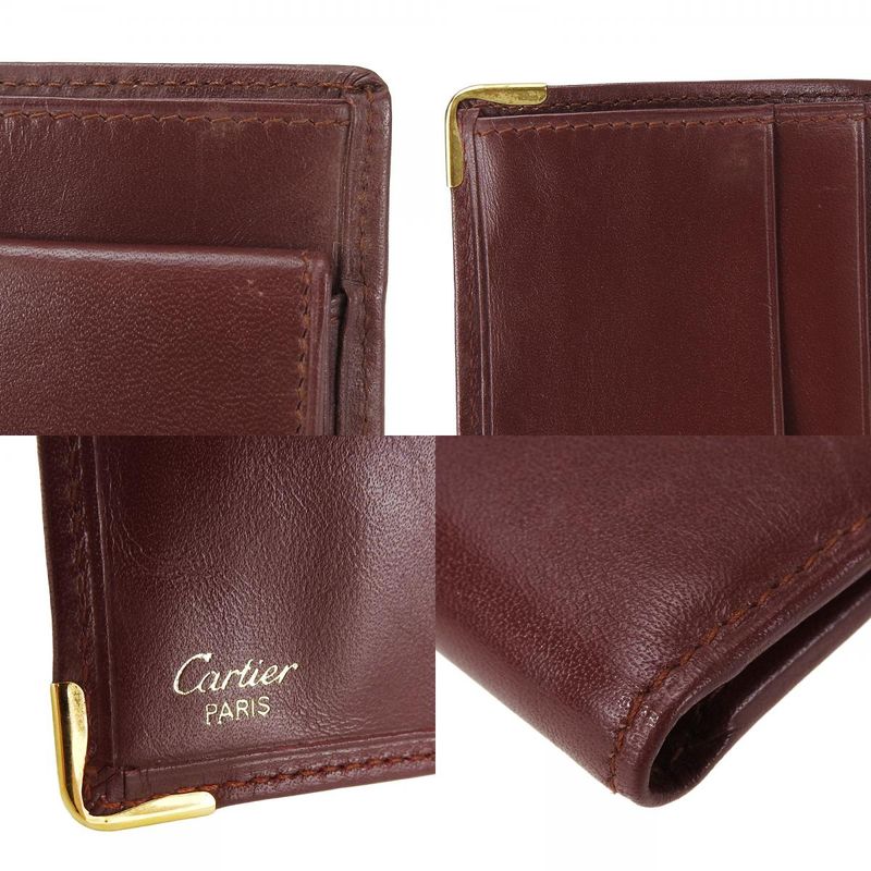 Cartier Bifold Wallet Must Line Calf Bordeaux Gold Hardware With Coin Purse