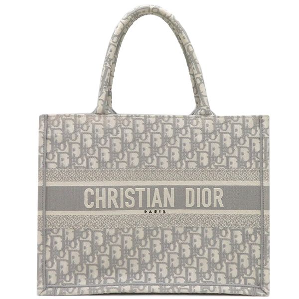 Christian Dior Tote Bag Book Tote Medium Canvas Gray Handbag Embroidery Oblique