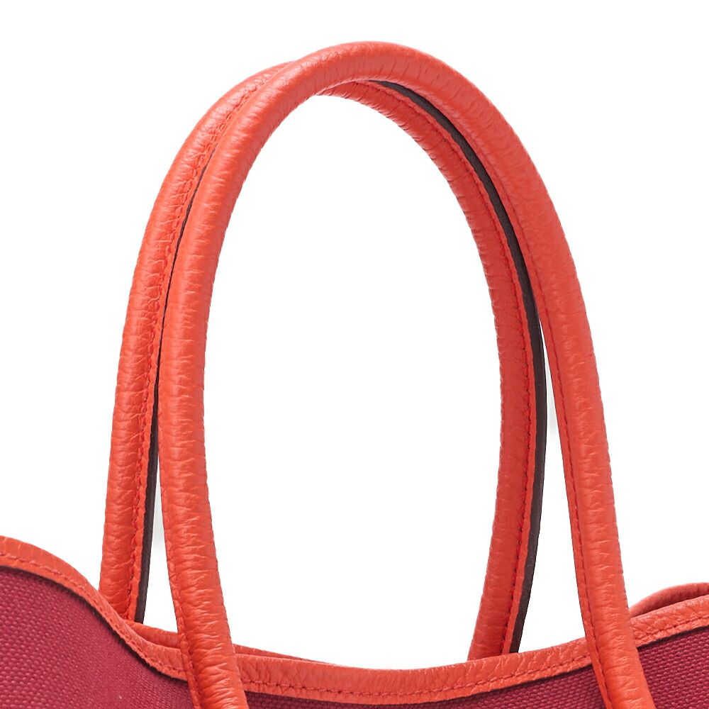 Hermes Garden Party TPM Tote Bag Toile Officier Rouge Grenat X Orange Poppi