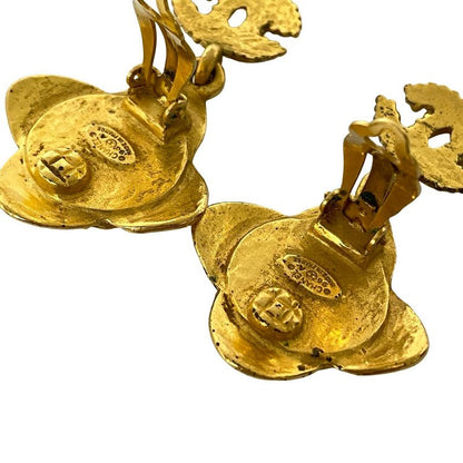 Chanel Vintage Coco Mark Flower Motif Earrings Ear Cuff Gold 96A