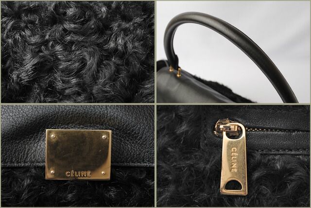 Celine Handbag Shoulder Bag Celine Trapeze Wool Leather Black Gold Hardware