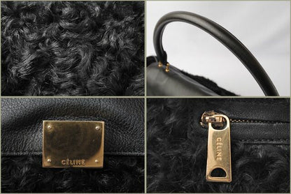 Celine Handbag Shoulder Bag Celine Trapeze Wool Leather Black Gold Hardware