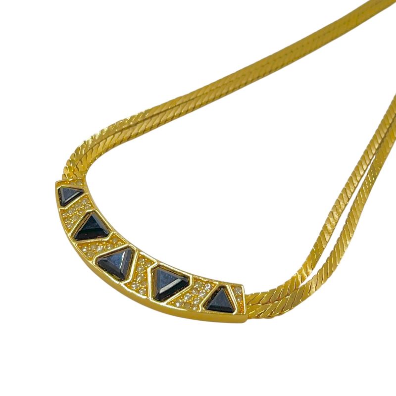 Christian DIOR Necklace 2strands Colored Stones Black