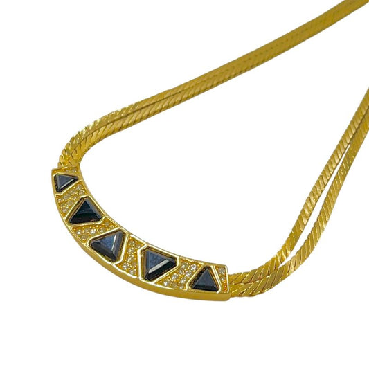 Christian DIOR Necklace 2strands Colored Stones Black