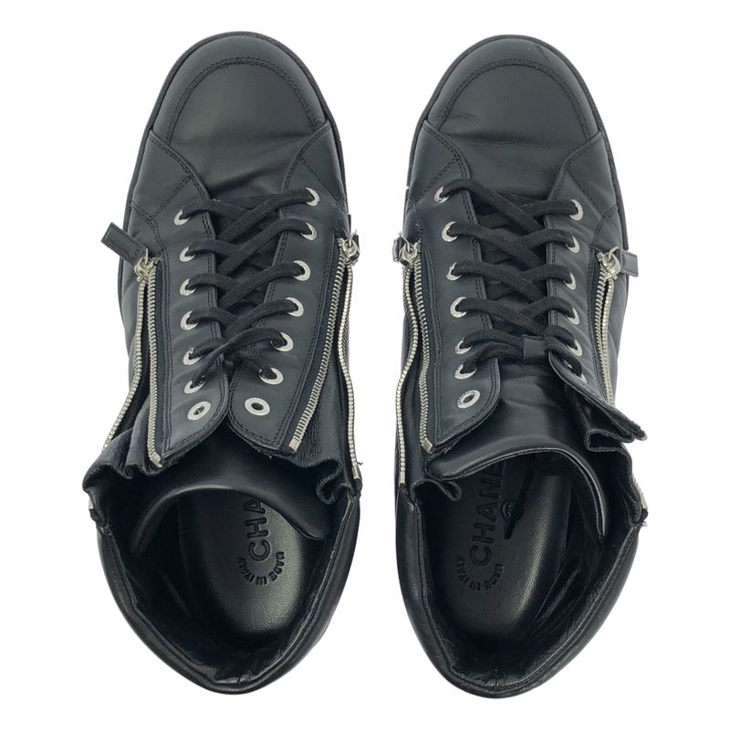 Chanel | Coco Mark Side Zip Leather Lace-up Sneakers | 42 | Black | Men's