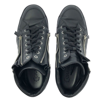 Chanel | Coco Mark Side Zip Leather Lace-up Sneakers | 42 | Black | Men's