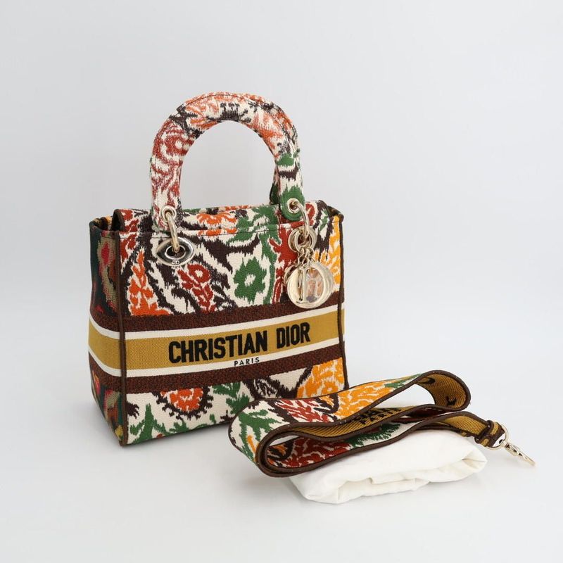 Christian DIOR Lady D-lite Medium Lady D-lite Medium Handbag Embroidered Canvas