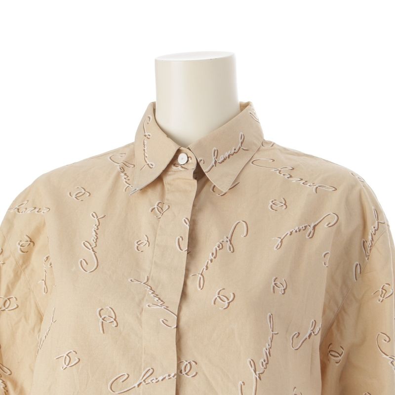 Chanel 98P Cotton Written Logo Coco Mark Cropped Short Sleeved Shirt Top P12983