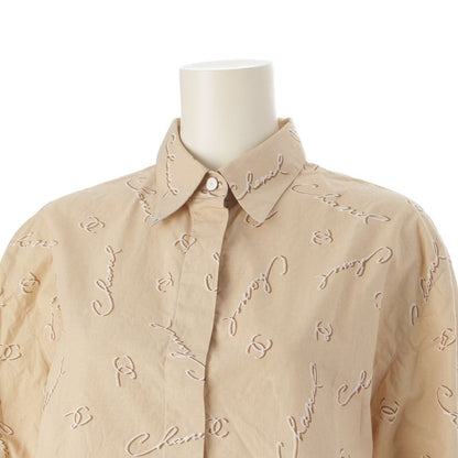 Chanel 98P Cotton Written Logo Coco Mark Cropped Short Sleeved Shirt Top P12983