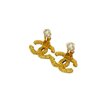 Chanel Vintage Coco Mark Lava Earrings Ear Cuff Accessories 93A