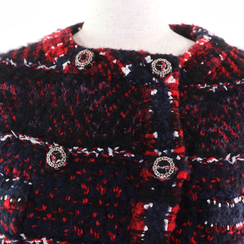 CHANEL 23B P75716k10880 Cashmere Silk Alpaca Blend Coco-mark Collarless Tweed